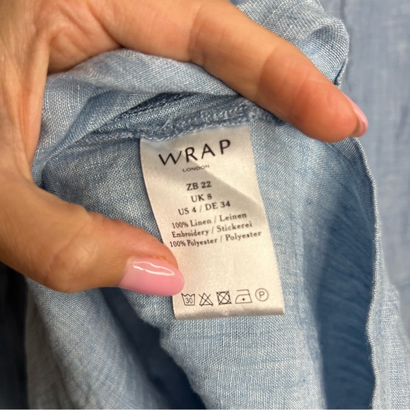 Wrap London Linen Light Blue Tunic Top J15 - Picture 9 of 9